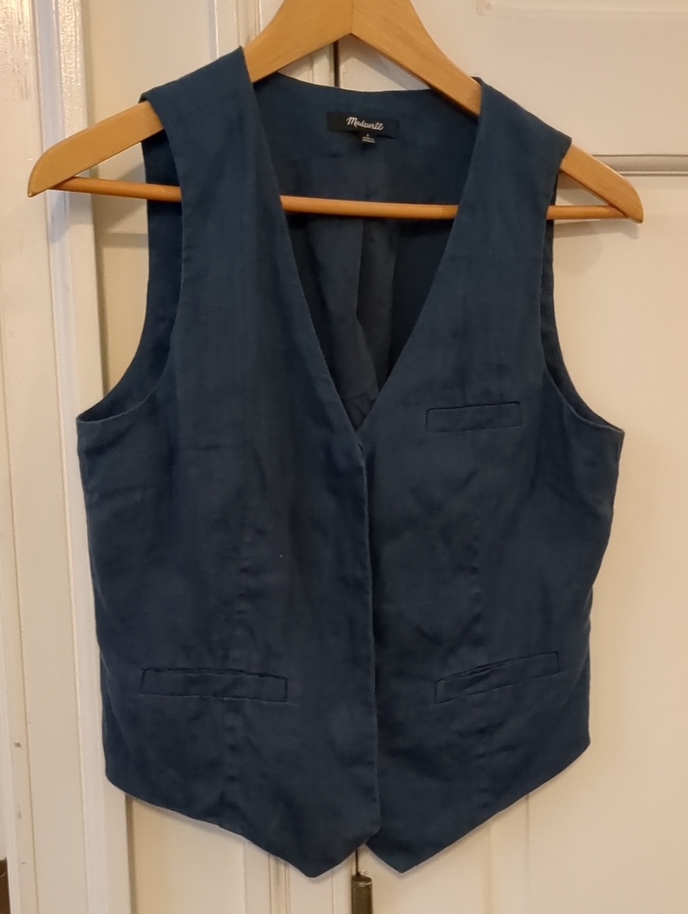 Madewell Women Blue Linen Vest Cotton-Lined Size 2 Boho